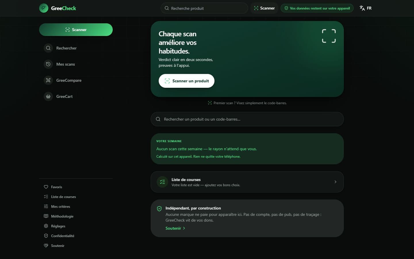 Accueil public de GreeCheck sur ordinateur